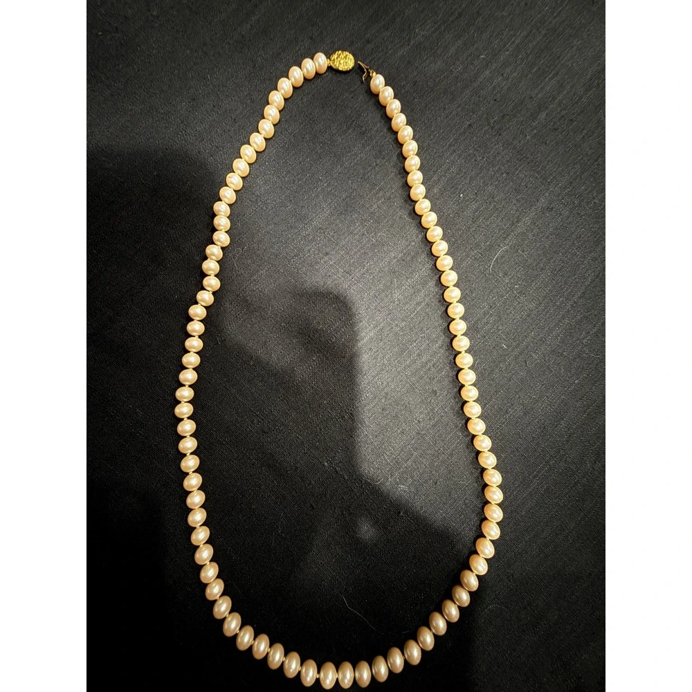 Elegant baby pink Pearl Necklace‎ Gold Tone Clasp Statement Jewelry 30